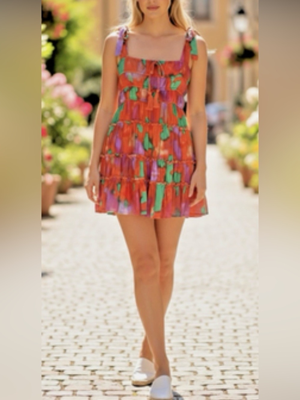 Chelsea & Violet Tiered,Ruffled
Mini Dress tasseled accents 
for Boho/Peasant